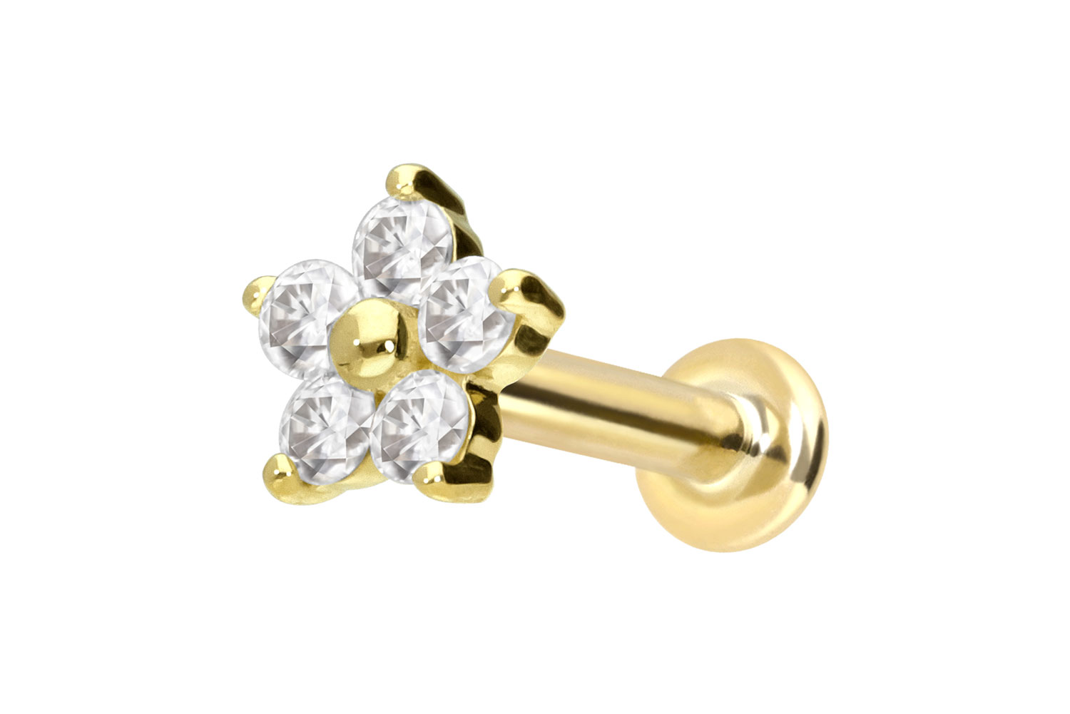 14 Karat Gold Labret Piercing mit Push Fit MOISSANIT-BLUME